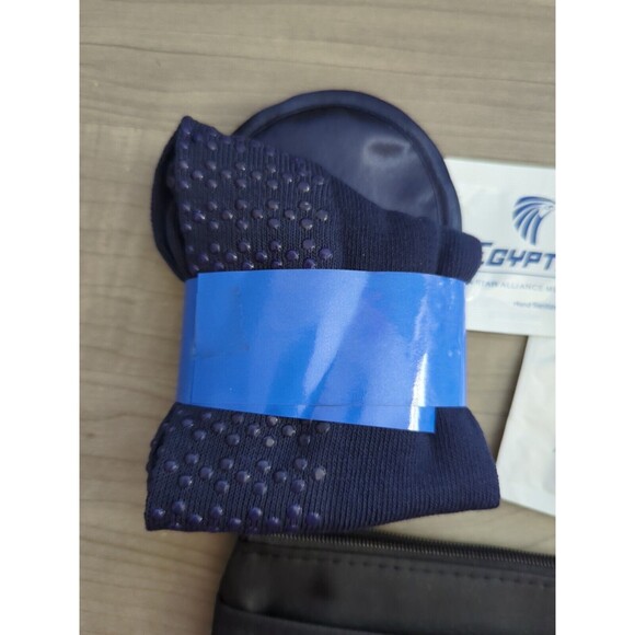 Egypt Air Amenity Kit Pouch Navy Blue Bag Aviation Collectible Socks Eye Mask - Picture 4 of 6